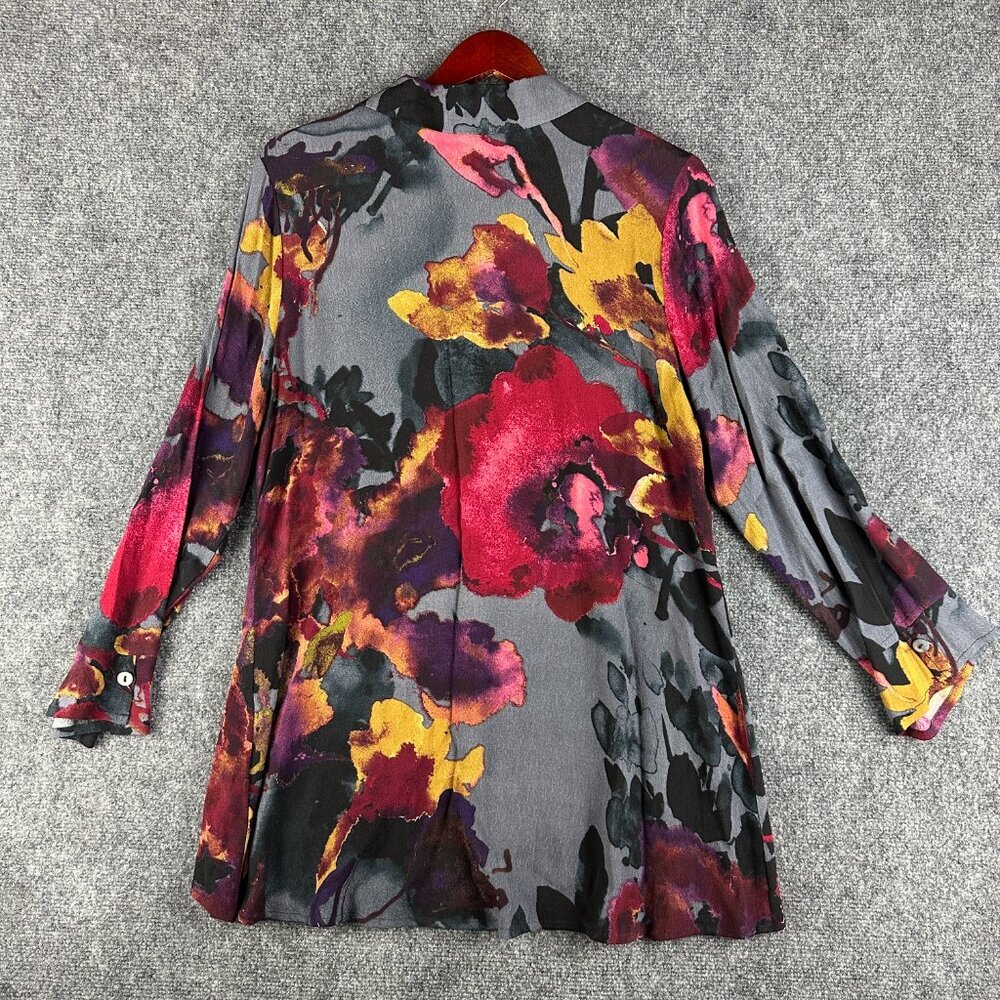 Habitat Top Womens Small Blouse Abstract Floral Print Long Sleeve Curved Hem - Picture 7 of 8
